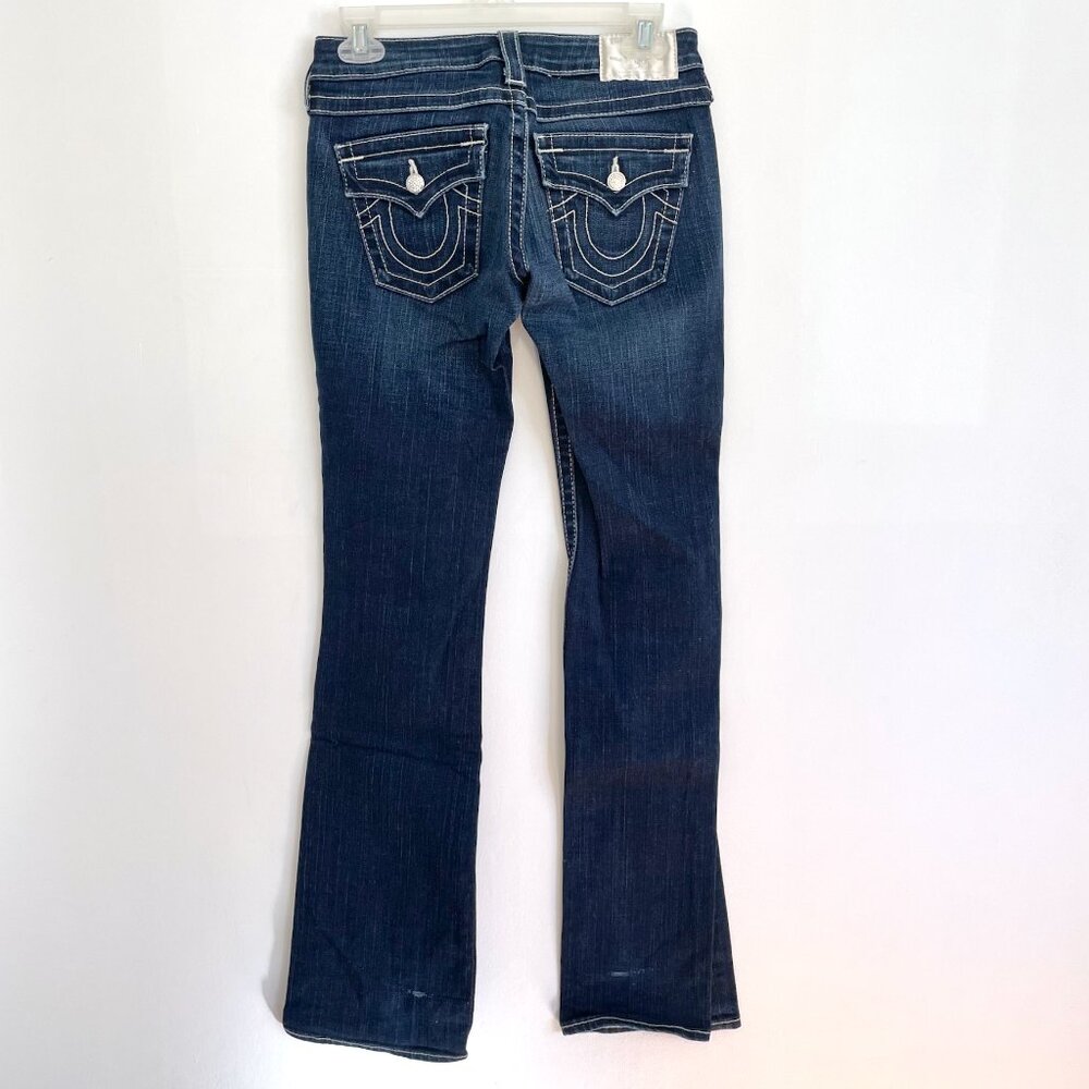 TRUE RELIGION Becky Crystal Dark Wash Swarovski Distressed Low Rise Bootcut Jean - Picture 9 of 13